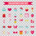 Valentines Day icons flat style, isolated on transparent background. Vector illustration.