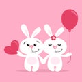 Valentines day illustration with funny couple bunnies in love