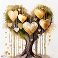 Valentines\' day illustration of tree with hears hanging out, love letter with copy space for text