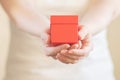 Valentines day jewelry gift box in female hands Royalty Free Stock Photo