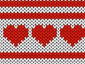 Valentines Day. Knitted Pattern of hearts and stripes. White and red. Seamless pattern