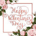 Valentines day lettering and red white roses flowers Royalty Free Stock Photo
