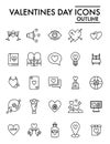 Valentines day line icon set, amour symbols collection, vector sketches, logo illustrations, love signs linear Royalty Free Stock Photo