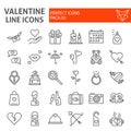 Valentines day line icon set, romance symbols collection, vector sketches, logo illustrations, love signs linear Royalty Free Stock Photo