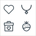 valentines day line icons. linear set. quality vector line set such as strawberry, gift box, pendant Royalty Free Stock Photo