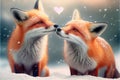 Valentines day love adorable fox foxes heart hearts snow