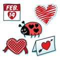 Valentines day love bug ladybug heart icon set Royalty Free Stock Photo