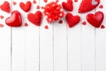 Valentines day and love concept. handmade red hearts with red gift box Royalty Free Stock Photo