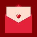 Valentines day love letter with heart in envelope on red background Royalty Free Stock Photo