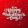 Valentines Day Love Lettering With Golden Confetti. February 14 Handwritten Romantic Greeting Card Text. Vector Royalty Free Stock Photo