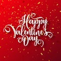 Valentines Day Love Lettering With Golden Confetti. February 14 Handwritten Romantic Greeting Card Text. Vector Royalty Free Stock Photo