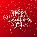 Valentines Day Love Lettering With Golden Confetti. February 14 Handwritten Romantic Greeting Card Text. Vector Royalty Free Stock Photo