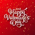 Valentines Day Love Lettering With Golden Confetti. February 14 Handwritten Romantic Greeting Card Text. Vector Royalty Free Stock Photo