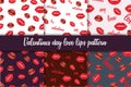 Valentines Day love lips seamless pattern. Shining wet lipstick, white teeth. Vector illustration pattern set Royalty Free Stock Photo