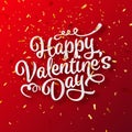 Valentines Day Love Oblique Lettering With Golden Confetti. February 14 Handwritten Romantic Greeting Card Text. Vector Royalty Free Stock Photo