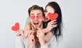 Valentines day and love. Romantic ideas celebrate valentines day. Man and pretty girl in love. Man and woman couple in Royalty Free Stock Photo