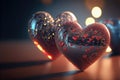 Valentines Day love souvenir glass hearts postcard illustration with bokeh effects Generative AI