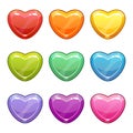 Valentines Day love symbols. Cute cartoon decorative colorful glossy hearts set. Royalty Free Stock Photo