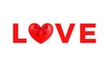 Valentines Day. Love typography design. Love text and glossy heart with red bow