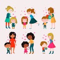 Valentines day loving family mothers day mom and kids valentine lovely heart girl or boy kissing and hugging child with