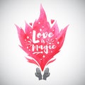 Valentines Day magical illustration, pink watercolor flame