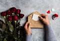 Valentines day man hand holding envelope love letter with greeting card