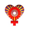 Valentines Day or 8 March heart with gender sign women creative. A symbol of love red and orange tones. Icon for graphic design, l