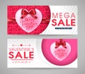 Valentines Day Mega Sale Banners Set with Hearts and Ribbons