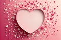 Valentines day mockup with empty heart box on pink background. Frame box with confetti. Generative AI