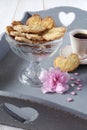 Valentines day: morning coffee and french puff pastry