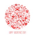 Valentines Day mosaic icons circle card