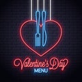 Valentines Day Neon Menu. Heart a fork and knife