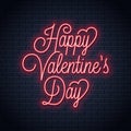 Valentines day neon sign. Happy Valentines Day neon lettering .