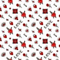 Valentines Day in old school style seamless pattern. Royalty Free Stock Photo