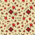 Valentines Day in old school style seamless pattern. Design For Valentines Day, Stilts, Wrapping Paper, Packaging Royalty Free Stock Photo