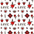 Valentines Day in old school style seamless pattern. Royalty Free Stock Photo