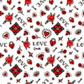 Valentines Day in old school style seamless pattern. Royalty Free Stock Photo