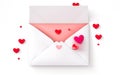 Valentines day open envelope with love letter inside on white background Royalty Free Stock Photo