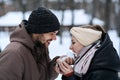 Valentines day outdoors celebration date ideas. Winter love story. Cold season dating for couples. Young couple in love Royalty Free Stock Photo