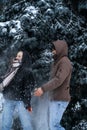 Valentines day outdoors celebration date ideas. Winter love story. Cold season dating for couples. Young couple in love Royalty Free Stock Photo