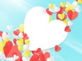 Valentines day with Paper elements in the shape of a heart flying in the sky. Paper art concept. Vector illustration