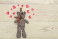 Valentines Day. Paper Love heart. Teddy Bear. Creative greeting card on wood
