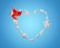 Valentines day. Paper plane flying with heart clouds shape. Paper art concept. Vector illustration