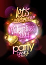 Valentines day party, dance non stop, bright design concept with pink mosaic heart