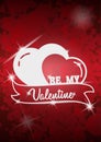 Valentines Day Party Flyer Design on red blurred background. with hearts. Vector template of invitation, flyer Royalty Free Stock Photo