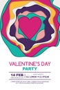 Valentines day party poster design template. Heart and 3D abstract paper cut shapes on white background. Royalty Free Stock Photo