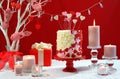 Valentines Day party table with showstopper hearts cake. Royalty Free Stock Photo