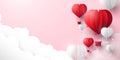 Valentines day and pastel color background. Red and white hearts shaped balloons flying in sky. Paper art Royalty Free Stock Photo