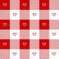 Valentines Day pattern with hearts in red and white. Geometric pixel textured cute gingham vichy check plaid for gift paper. Royalty Free Stock Photo