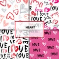 Valentines Day Pattern Set Seamless Sketch Or Grunge Backgrounds With Hearts